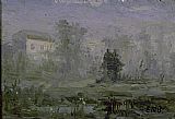 Edward Mitchell Bannister landscape with house in background painting